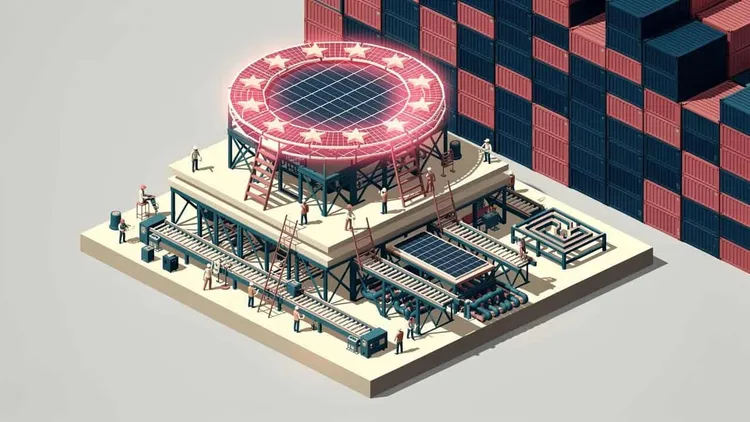 Modern industrial factory with solar panels and storage tanks.