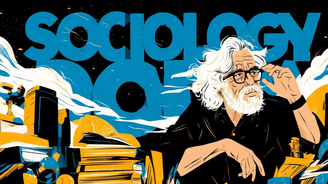 Illustration of an elderly man with glasses and white hair in a scholarly setting.