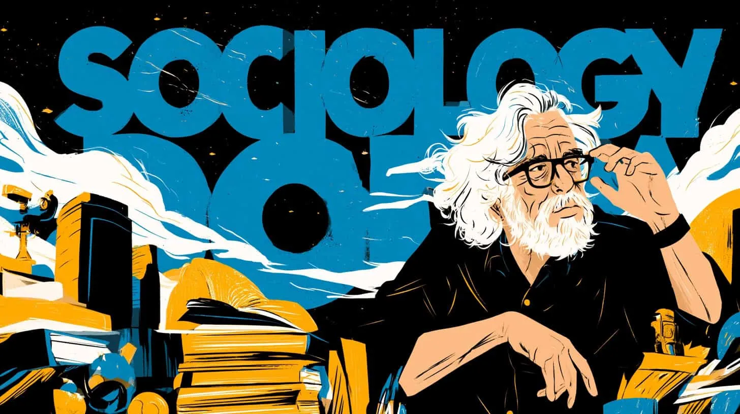 Illustration of an elderly man with glasses and white hair in a scholarly setting.