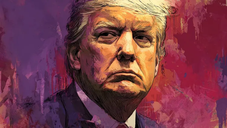Artistic portrait of Donald Trump with a serious expression.