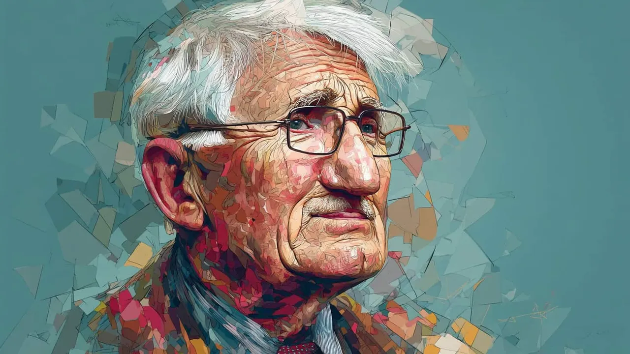 Stylized digital portrait of Jürgen Habermas with glasses and white hair.