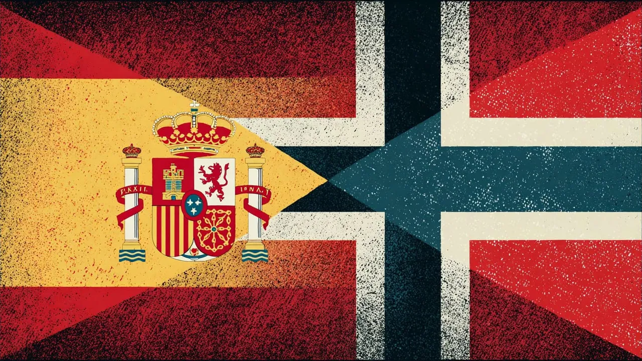 Flags of Spain and Norway combined with a textured, vintage style.