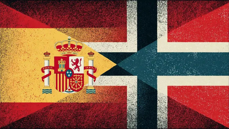 Flags of Spain and Norway combined with a textured, vintage style.