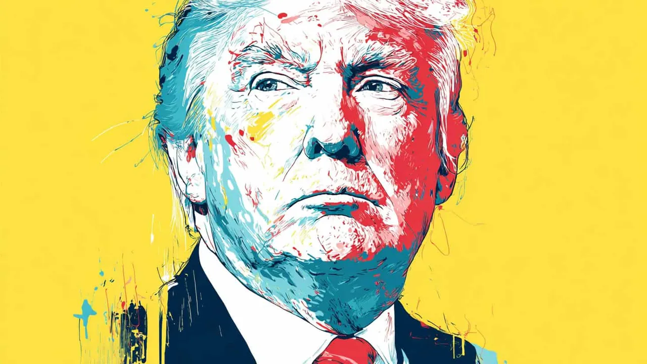 Artistic portrait of Donald Trump with vibrant colours and abstract background.