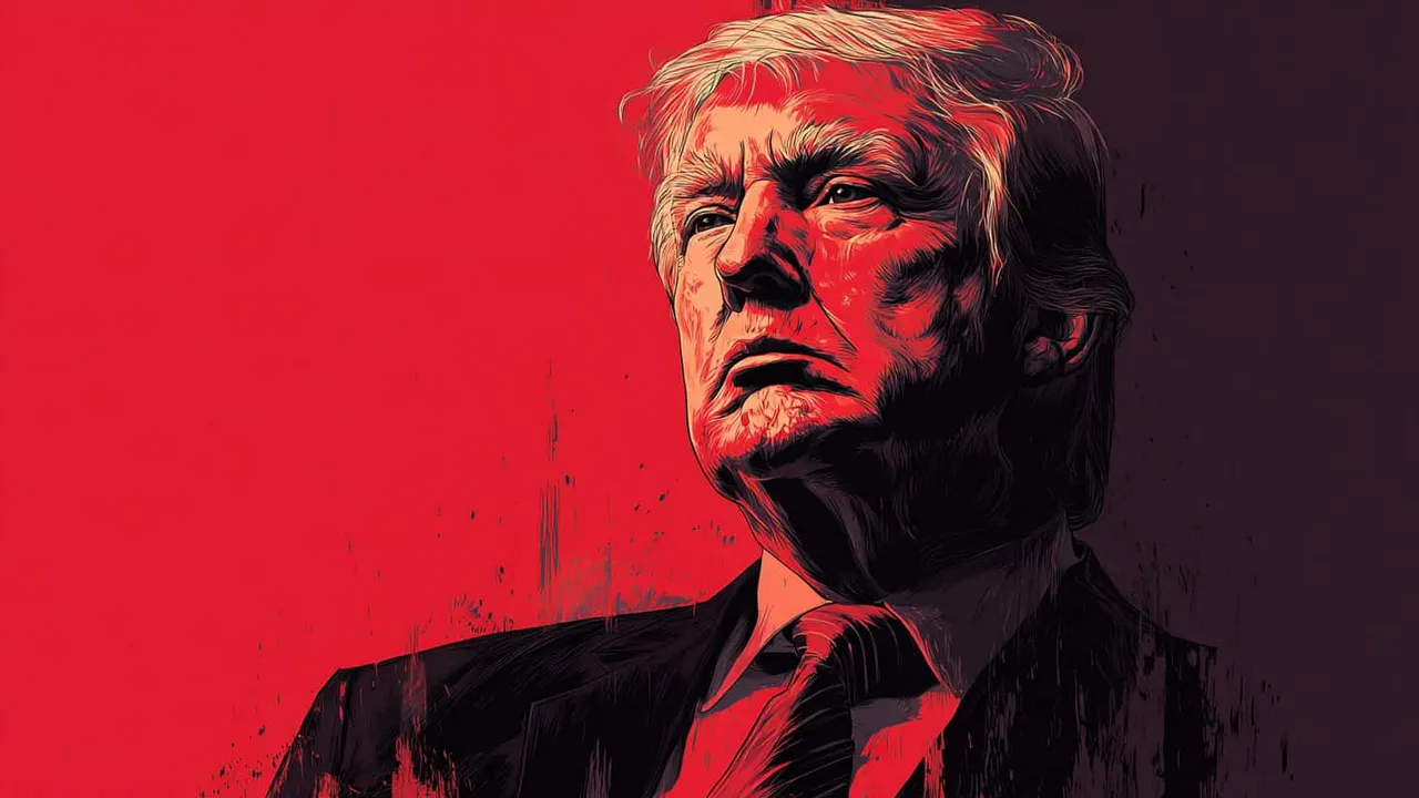 Portrait of Donald Trump with a red background, symbolising rebellion and leadership.