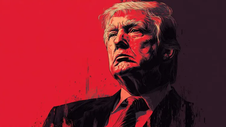 Portrait of Donald Trump with a red background, symbolising rebellion and leadership.