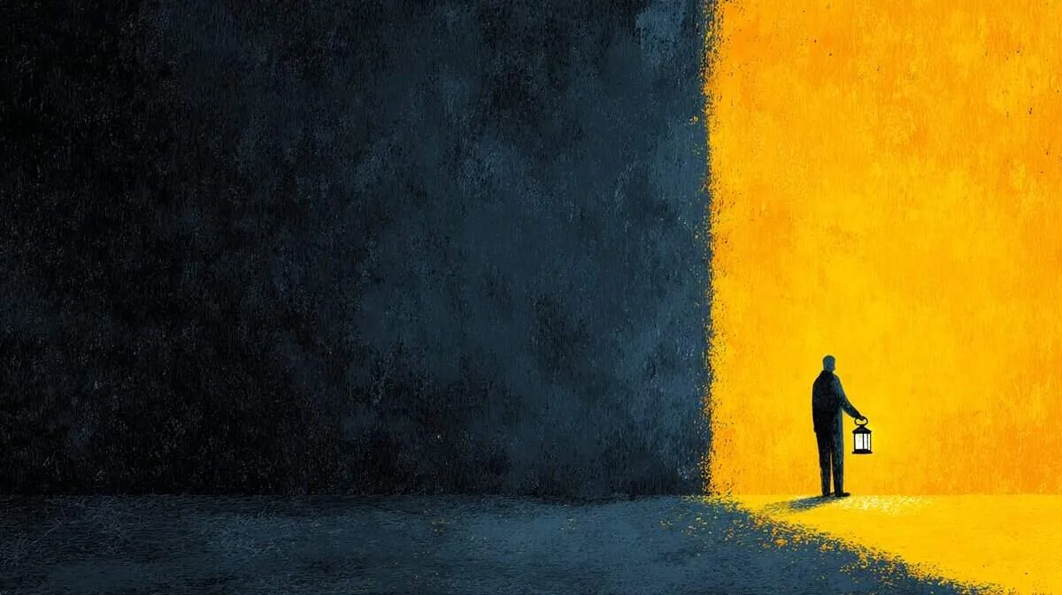 Man with lantern in dark and light, Social Europe.