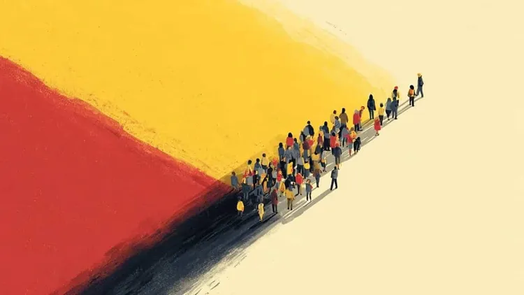 Refugees and migrants crossing a border.