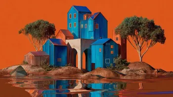 Colourful houses on a small island.