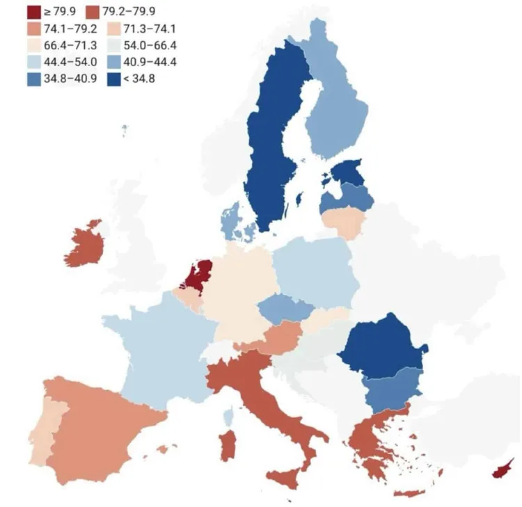 Map of Europe showing energy consumption levels by country.