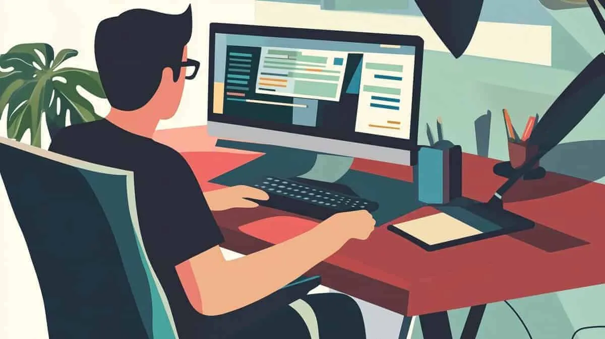 Person working at a computer desk.