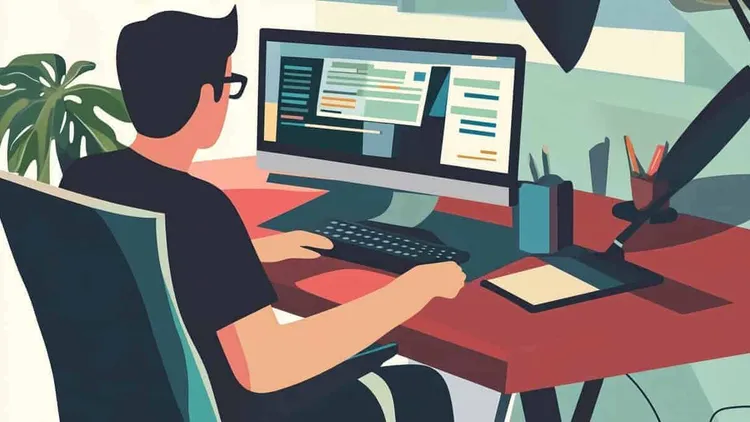 Person working at a computer desk.