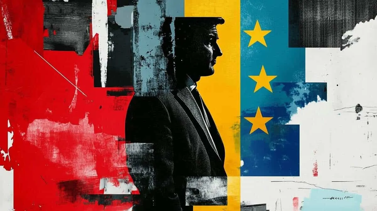Silhouette of a person in front of EU and UK flags.