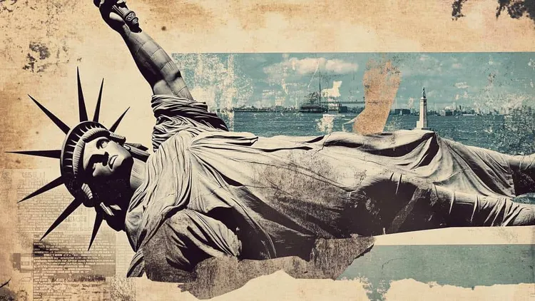 Reclining Statue of Liberty — iconic American symbol in a relaxed pose.