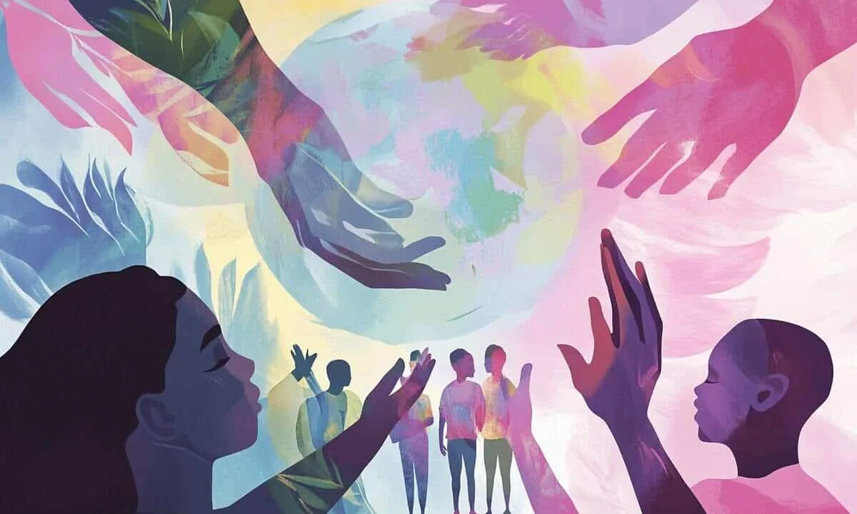 Diverse hands reaching towards a globe, symbolising global health efforts.