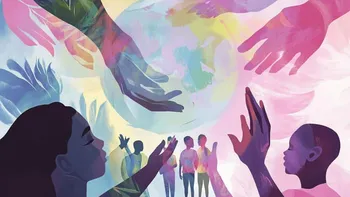 Diverse hands reaching towards a globe, symbolising global health efforts.